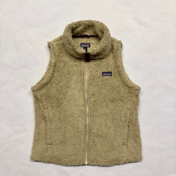 Patagonia Los Gatos Kids Size‎ Medium (10) Sherpa Fleece Fuzzy Vest Tan Pockets - Picture 1 of 9